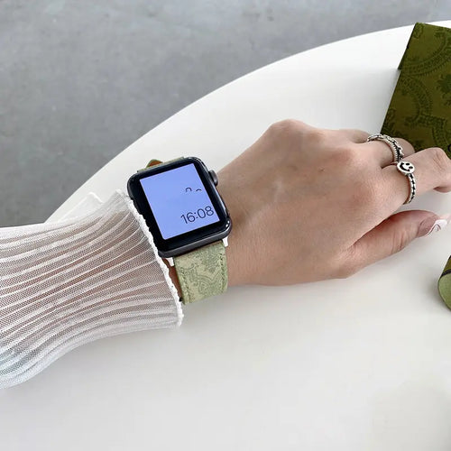 Fashion GG Apple Watch Band Wrist Strap / Light Green