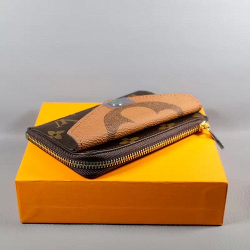 LV Wallet Card Holder Accent Monogram Zipper Wallet