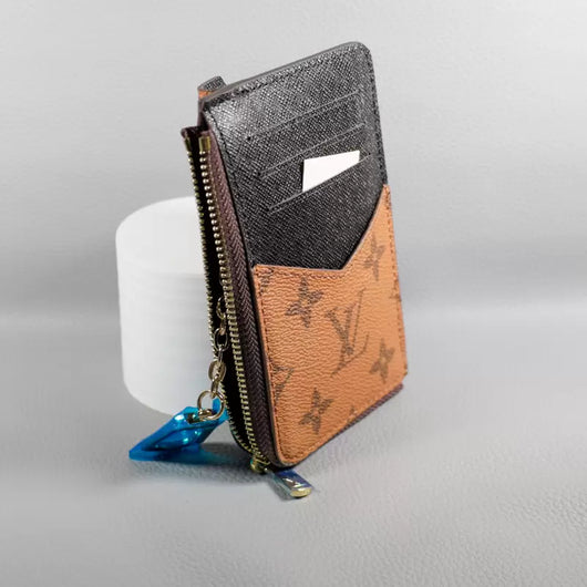 LV Wallet Card Holder Accent Monogram Zipper Wallet