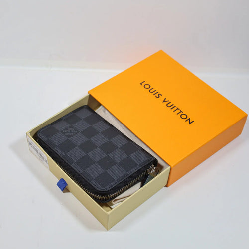 LV Black Checkered Leather Wallet Zipper