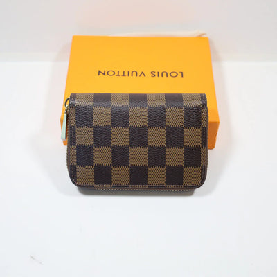 LV Leather Wallet Zipper Brown Checkered