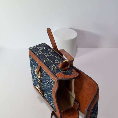 GG Crossbody Bag Blue Canvas Diamante