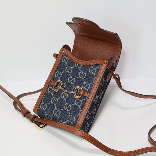 GG Crossbody Bag Blue Canvas Diamante