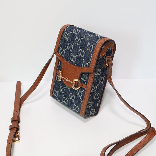 GG Crossbody Bag Blue Canvas Diamante