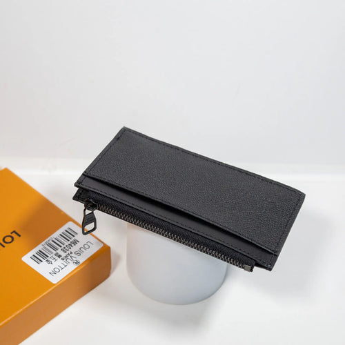 Louis Vuitton Credit Card Wallet Black Leather Zipper
