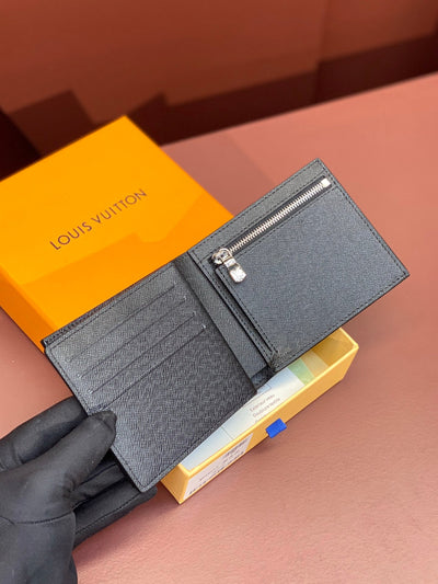 Black LV Mens Trifold Wallet with Zipper  with Zipper