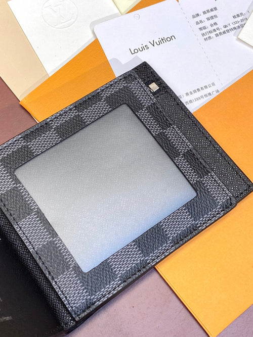 Black LV Mens Trifold Wallet with Zipper  with Zipper