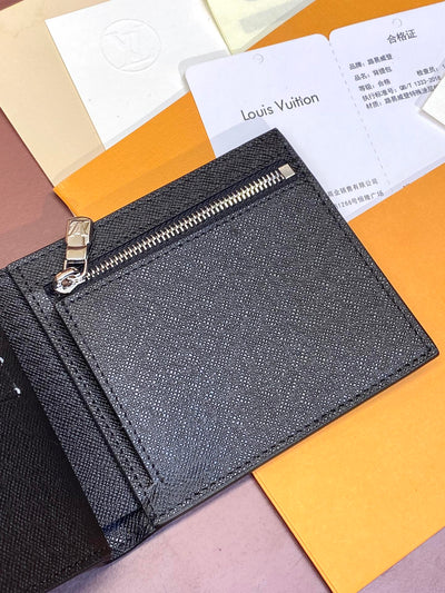Black LV Mens Trifold Wallet with Zipper  with Zipper