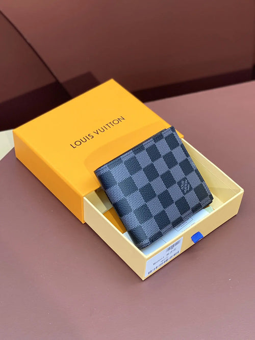 Black LV Mens Trifold Wallet with Zipper  with Zipper