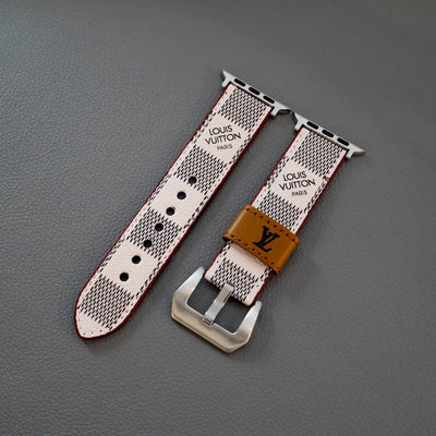 White Designer Apple Watch Band Checkered Style