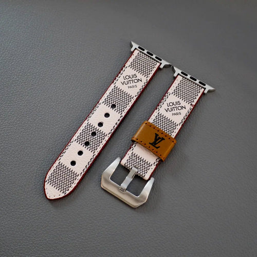White Designer Apple Watch Band Checkered Style