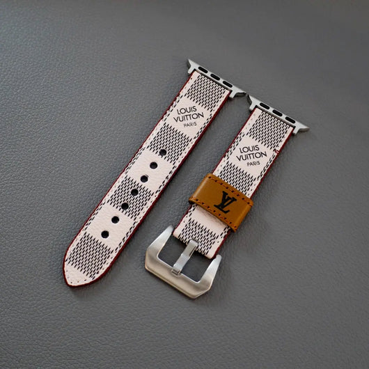 White Designer Apple Watch Band Checkered Style