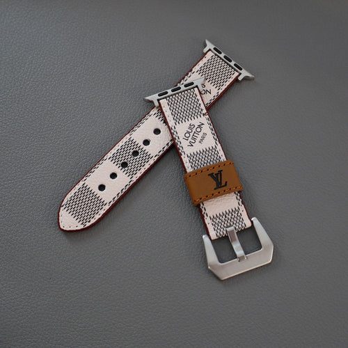 White Designer Apple Watch Band Checkered Style