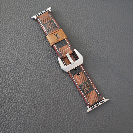 Brown Checkered LV Leather Design Apple Watch Band