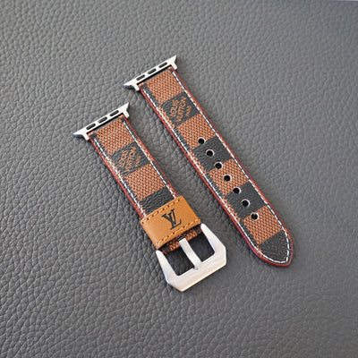 Brown Checkered LV Leather Design Apple Watch Band