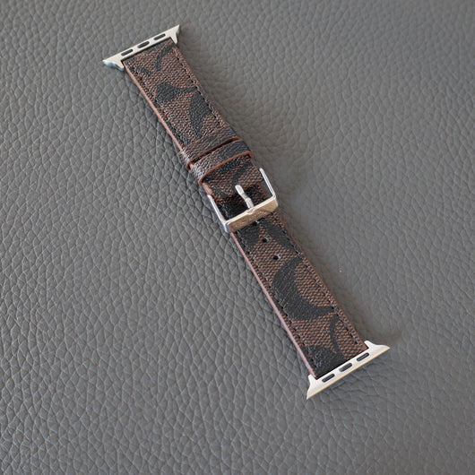 Coach Leather Apple Watch Band Brown Pattern