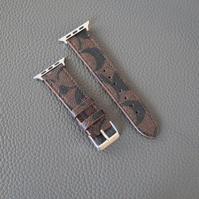 Coach Leather Apple Watch Band Brown Pattern