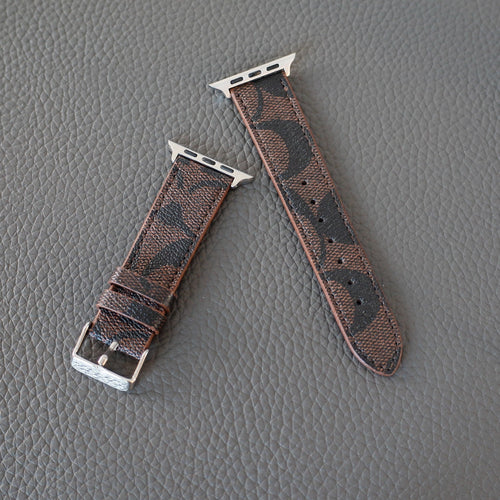 Coach Leather Apple Watch Band Brown Pattern