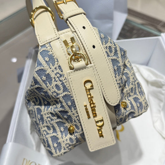 Small Blue-White Checkered Denim Handbag