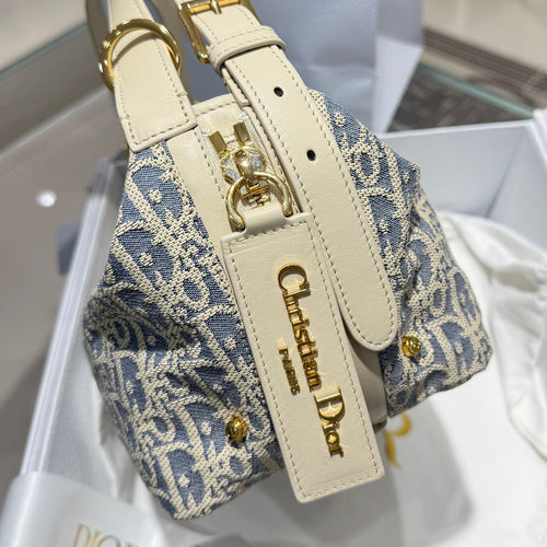 Small Blue-White Checkered Denim Handbag