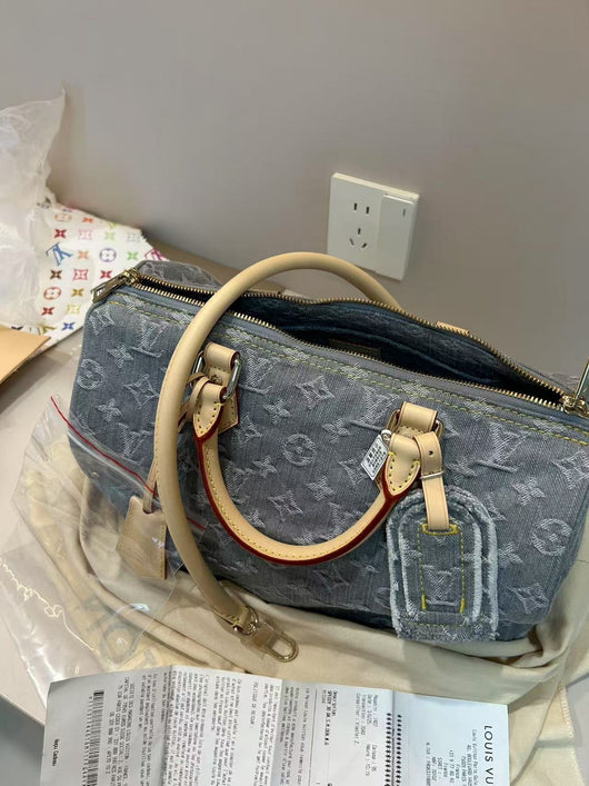 Speedy 30 Grey Denim Bag