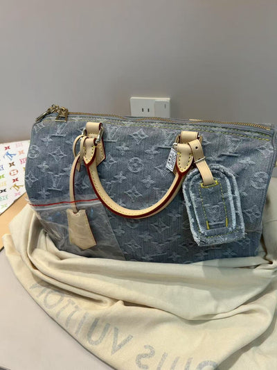 Speedy 30 Grey Denim Bag