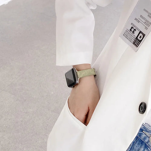 Designer Gucci Leather Watch Band for Apple Watches / Thin Green