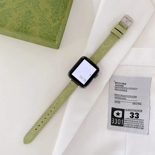 Designer Gucci Leather Watch Band for Apple Watches / Thin Green