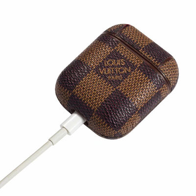 Brown Checkered Designer AirPods Case  For 1-2 Gen