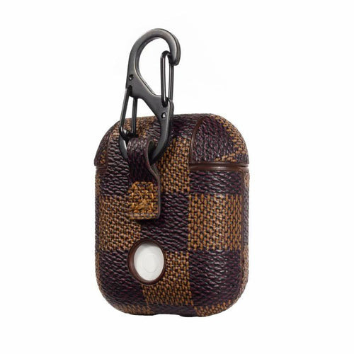 Brown Checkered Designer AirPods Case  For 1-2 Gen