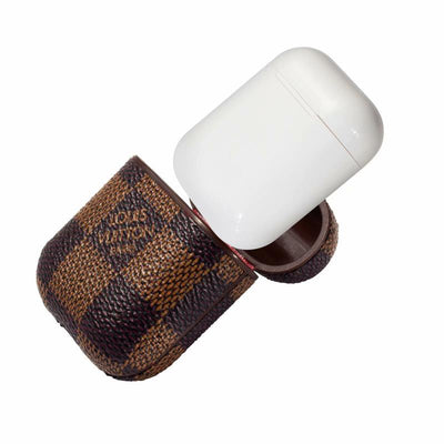Brown Checkered Designer AirPods Case  For 1-2 Gen