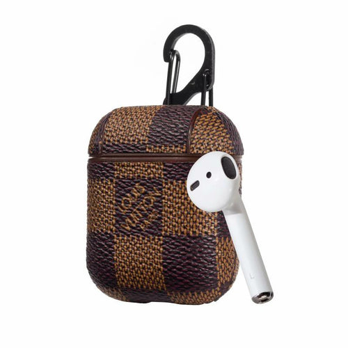 Brown Checkered Designer AirPods Case  For 1-2 Gen