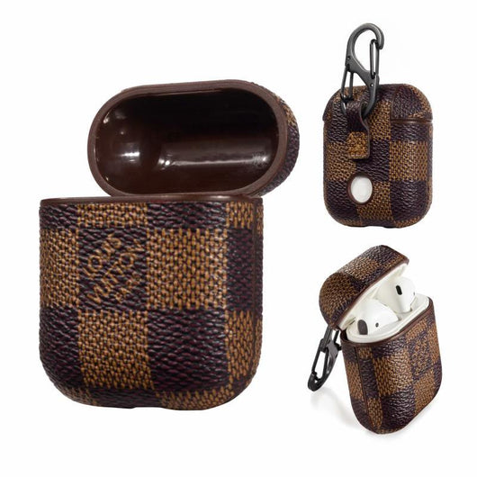 Brown Checkered Designer AirPods Case  For 1-2 Gen