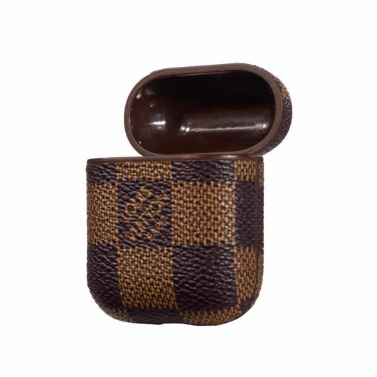 Brown Checkered Designer AirPods Case  For 1-2 Gen