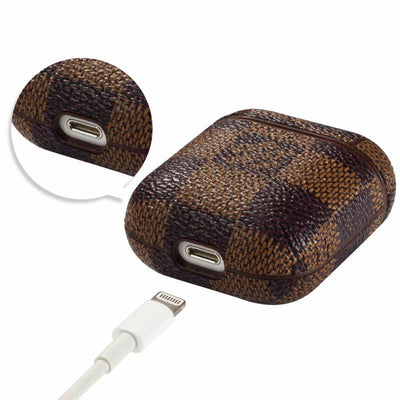 Brown Checkered Designer AirPods Case  For 1-2 Gen