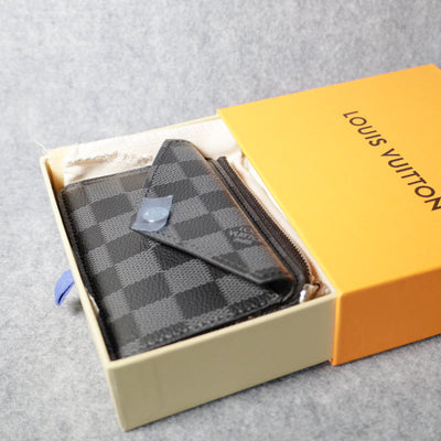 Card Holder Louis Vuitton Wallet Carabiner Black Checkered