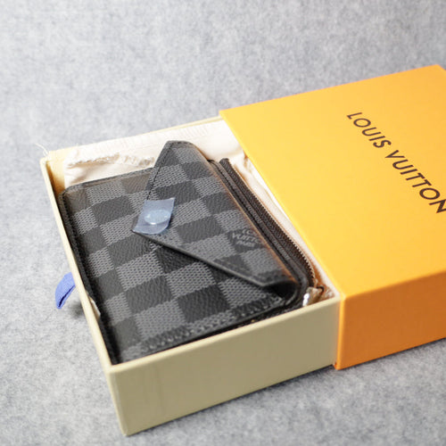 Card Holder Louis Vuitton Wallet Carabiner Black Checkered