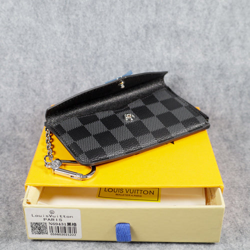 Card Holder Louis Vuitton Wallet Carabiner Black Checkered