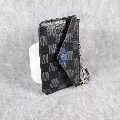 Card Holder Louis Vuitton Wallet Carabiner Black Checkered