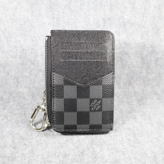 Card Holder Louis Vuitton Wallet Carabiner Black Checkered