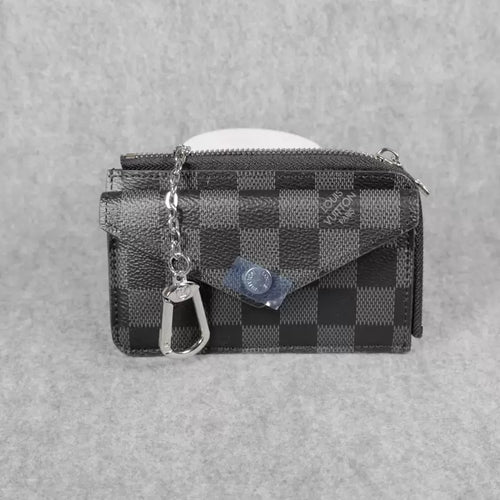 Card Holder Louis Vuitton Wallet Carabiner Black Checkered