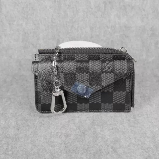Card Holder Louis Vuitton Wallet Carabiner Black Checkered