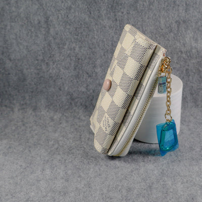 LV Card Holder Women White Checkered Style