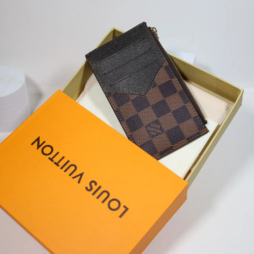 Louis Vuitton Brown Checkered Card Holder Zipper Wallet