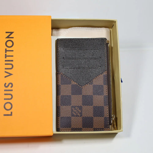 Louis Vuitton Brown Checkered Card Holder Zipper Wallet