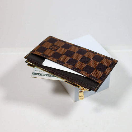 Louis Vuitton Brown Checkered Card Holder Zipper Wallet