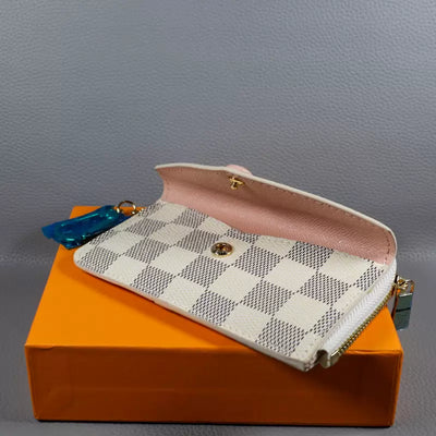 LV Card Holder Women White Checkered Style